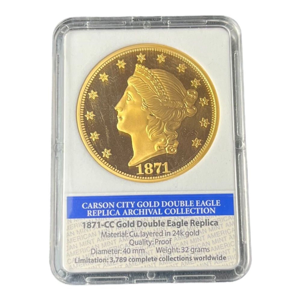 1871-CC Carson City Double Eagle Replica Coin Cu,Layered in 24K Gold Archival